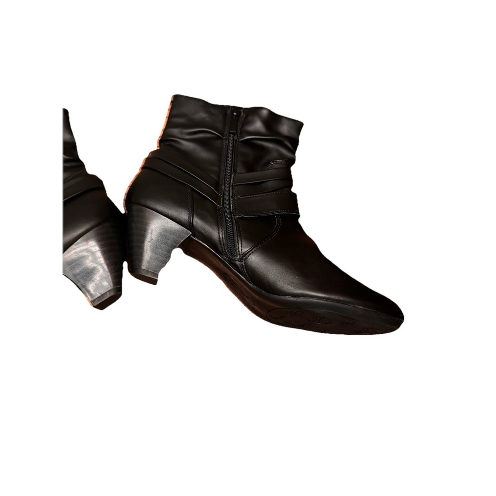 Black Ankle Boots with Straps Stacked Heel Rounded Toe Elegant Dress Shoes Sz 11 - Picture 11 of 14